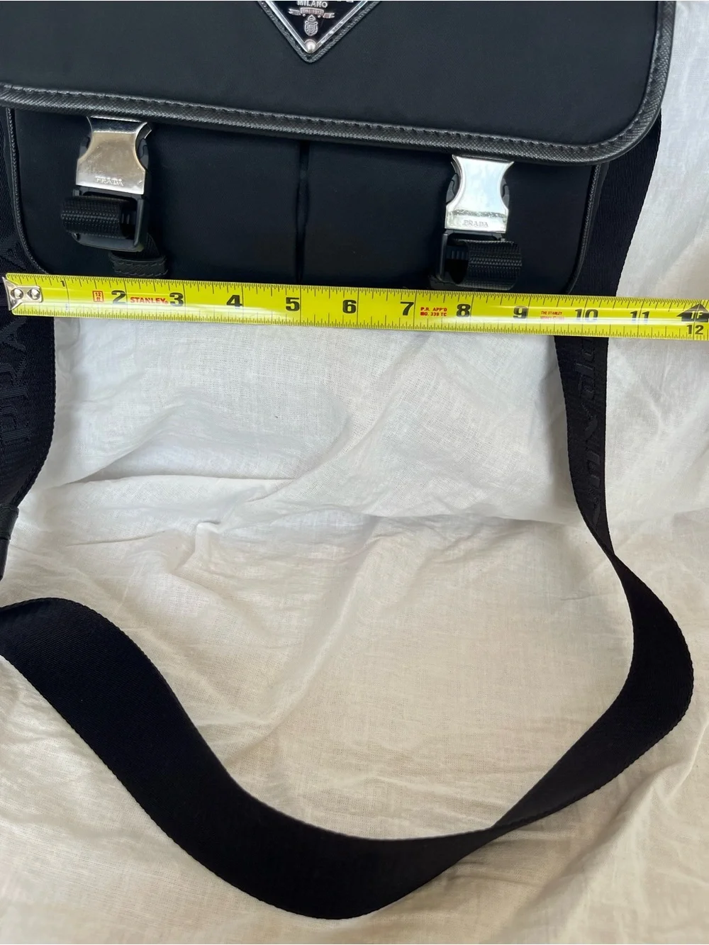 Prada Black Nylon Messenger Bag with Front Buckles